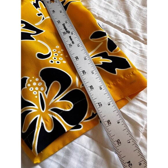 Vintage Kennington Hawaiian Shirt Mens L Yellow Black Floral Aloha 90s Surf Vibe - Picture 5 of 8